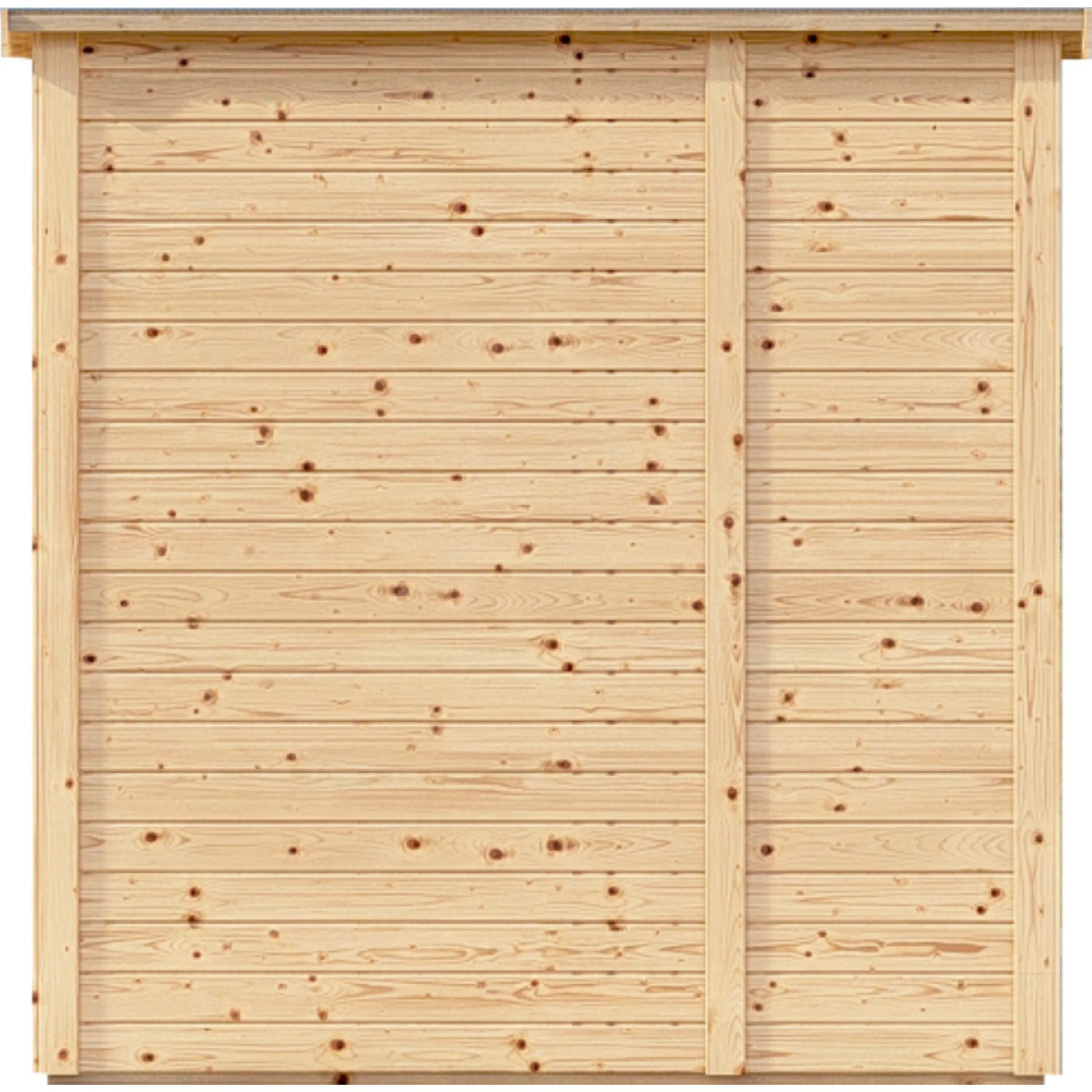 Detailansicht Gartenhaus Amrum aus Holz, naturbelassen, mit Nut- und Federbrettern.