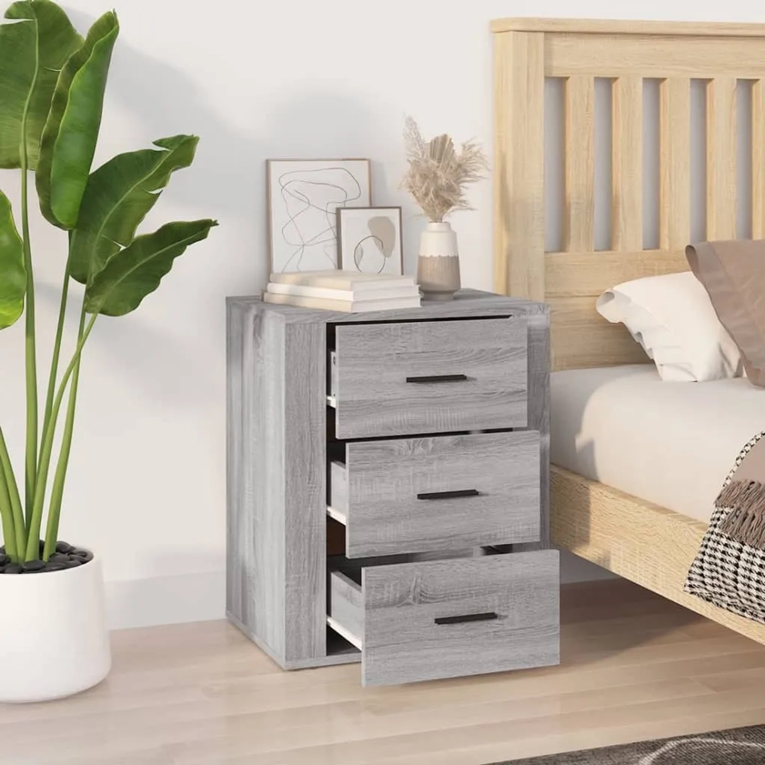 vidaXL Nachttisch Grau Sonoma mit 3 Schubladen, Holzwerkstoff, 50x36x60 cm.