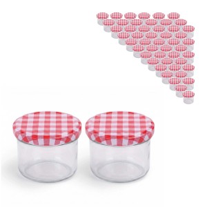 Relaxdays Einmachgläser Glas Stahl Transparent Rot Weiß Twist-Off Luftdicht 50er Set 220 ml 6,5 cm x 8,5 cm 0,18 kg