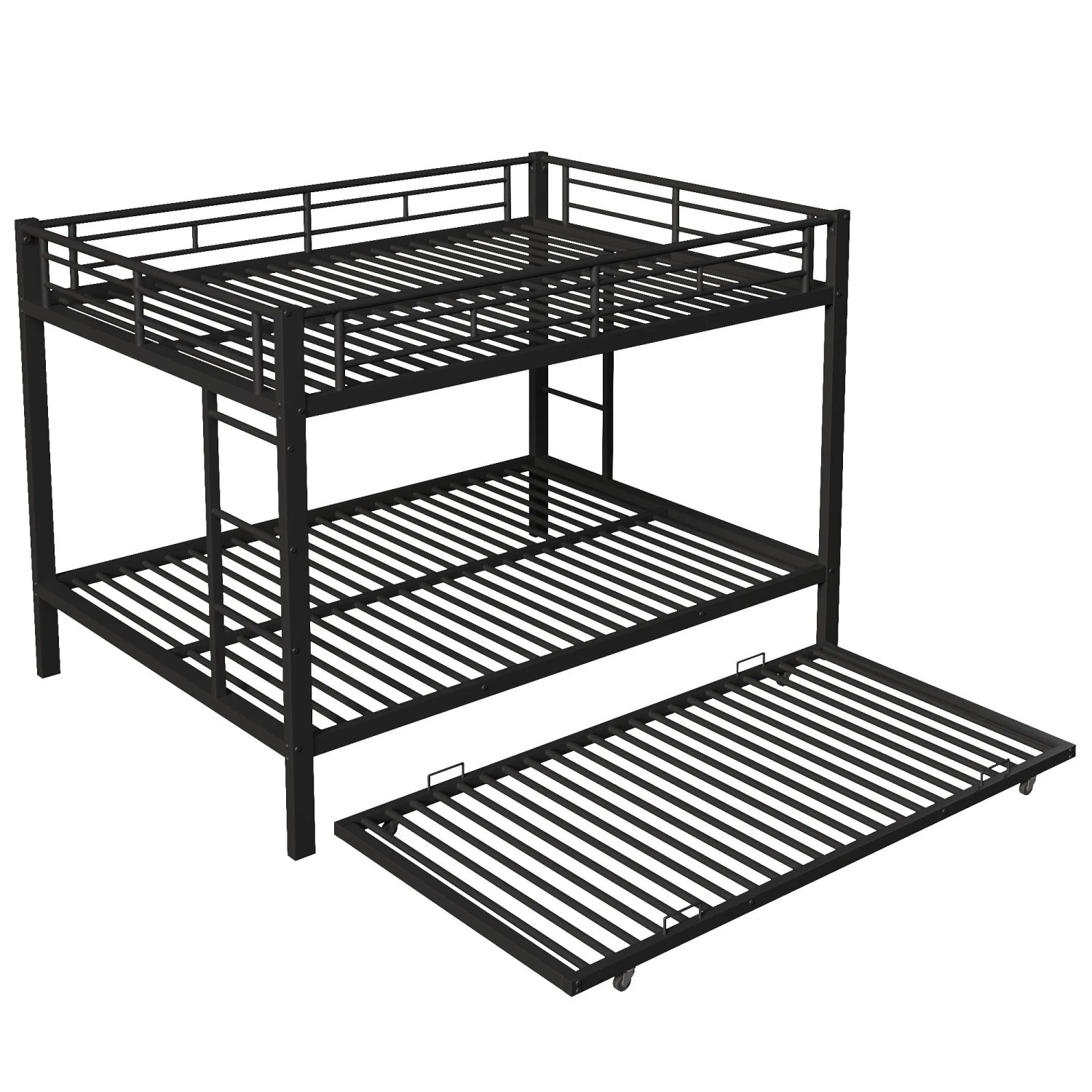 okwish Metall Etagenbett 140x200cm mit Ausziehbett und Schutzgeländer Schwarz ohne Matratze