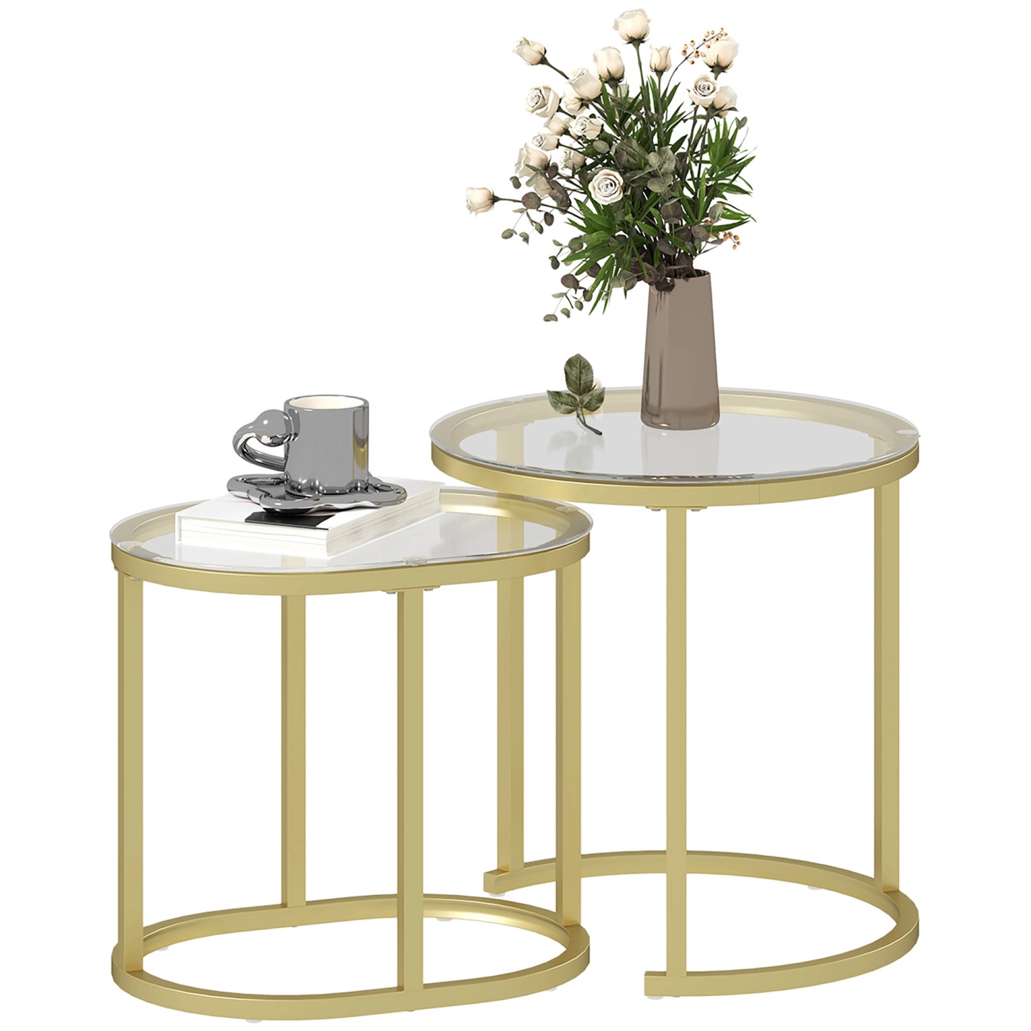 HOMCOM Couchtisch-Set  Stahl Hartglas Gold 50L x 50B x 50,5H cm günstig online kaufen