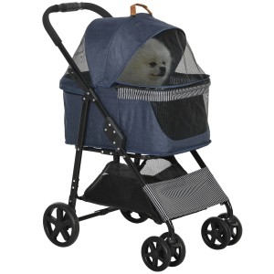 PawHut 2-in-1 Hundebuggy in Blau mit Hund. Ideal für den sicheren Transport von Kleintieren.