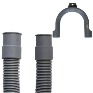 Grauer geriffelter Ablaufschlauch 3/4 Zoll für Waschmaschine/Spülmaschine, mit Befestigungsbügel.