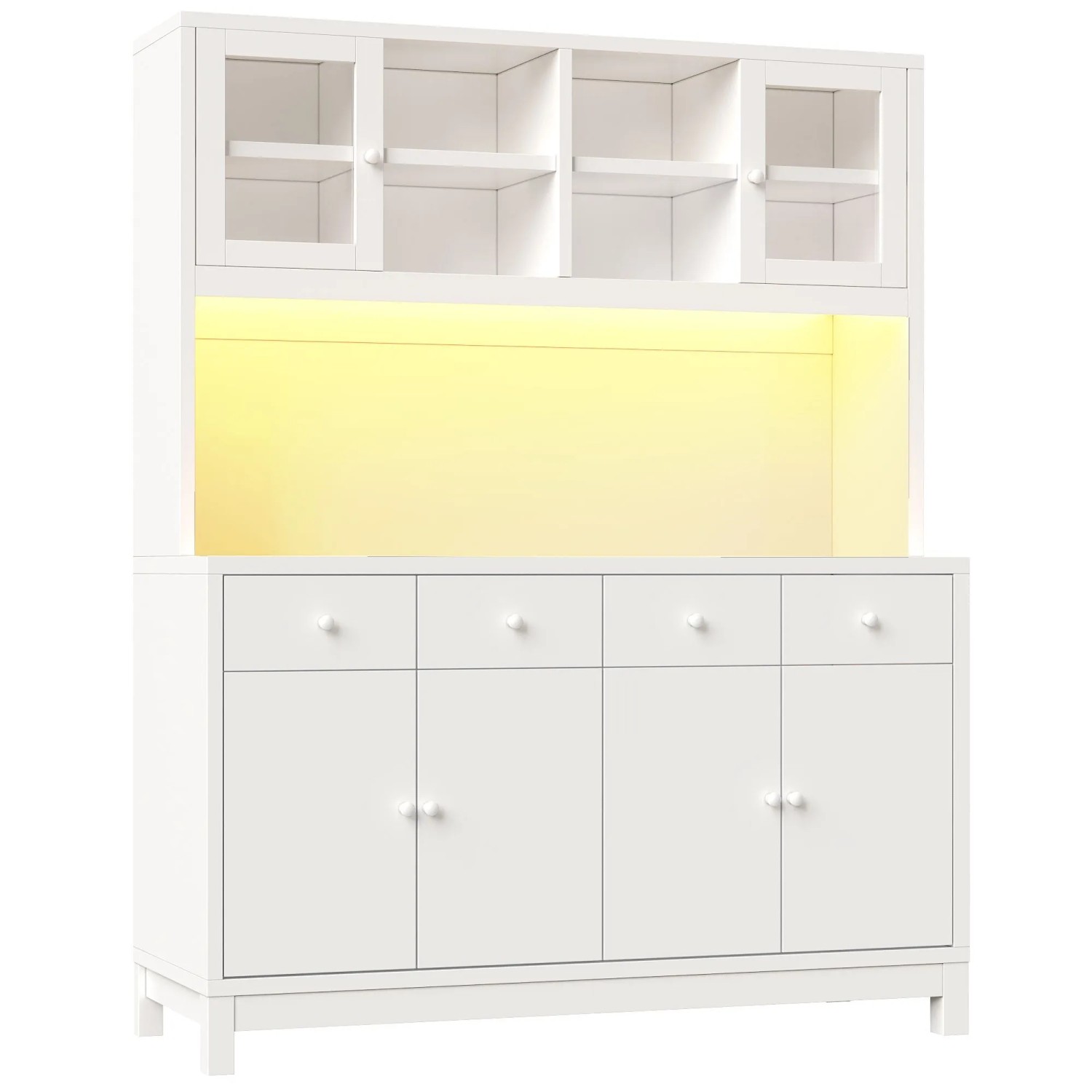 Merax Hochbuffetschrank 140x38.5x180cm  RGB-LED  Glastüren  4 Schubladen  Holzoptik