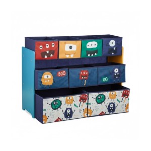Relaxdays Kinderregal Monster MDF Stahl Vliesstoff Mehrfarbig mit 9 Boxen 70 cm x 92,5 cm x 30 cm 6,3 kg