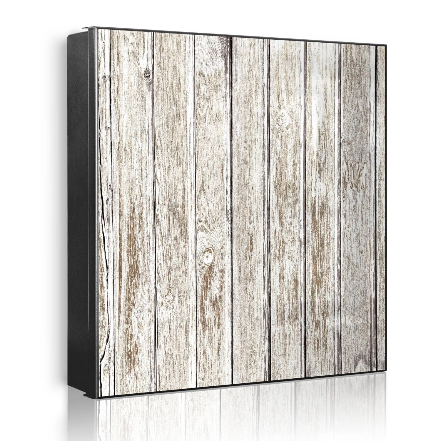 Banjado Großer Schlüsselkasten Metall 30x30cm Schwarz Scharnier Links 50 Haken Beschreibbar Magnetisch Motiv Weißes Holz