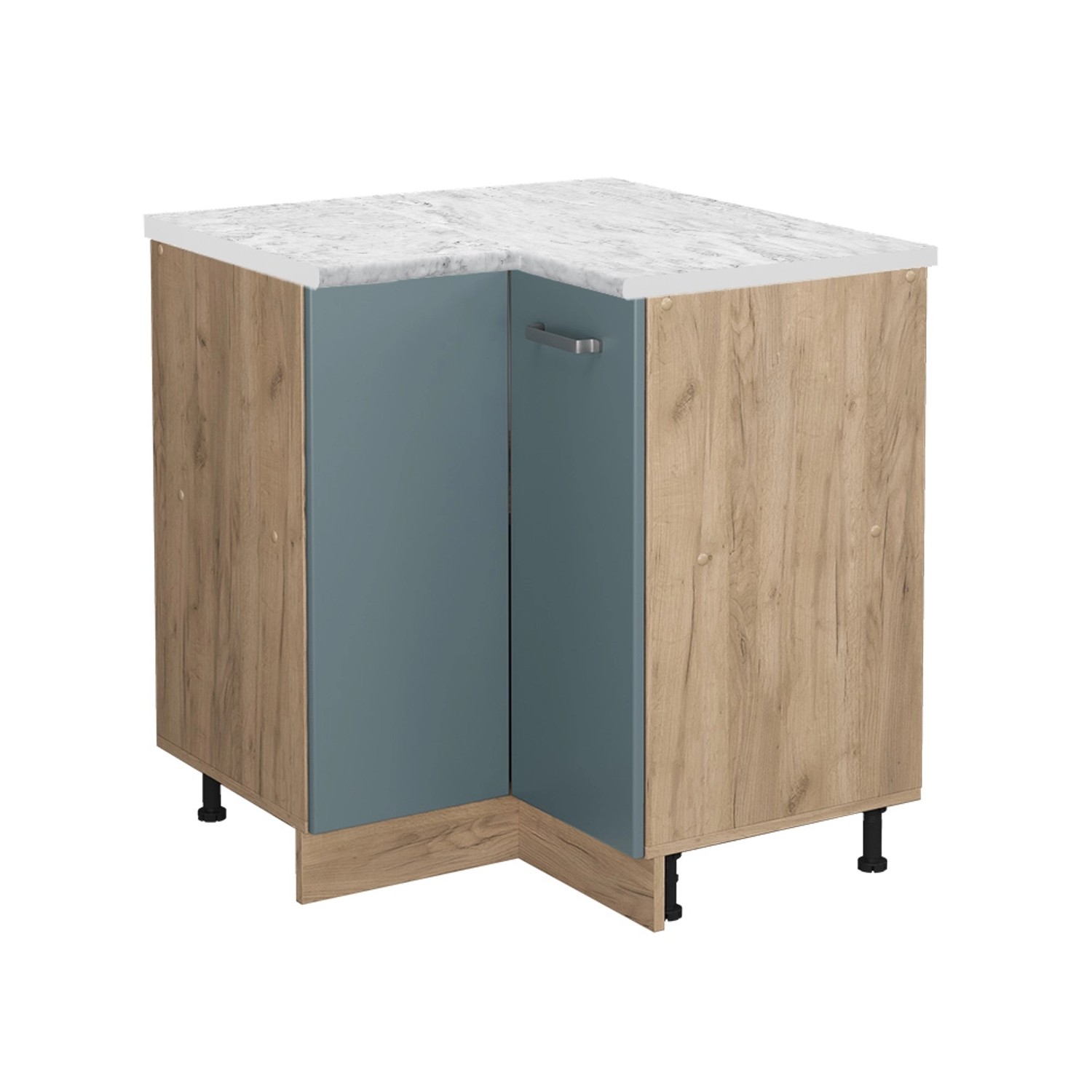 Vicco Eckunterschrank R-Line Küchen Eckschrank Blau-Grau 76 cm AP Marmor