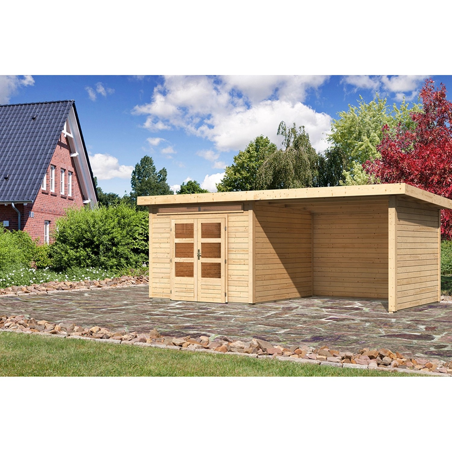 Karibu Holz-Gartenhaus Kumla 6 Natur Pultdach Unbehandelt 270 cm x 270 cm günstig online kaufen