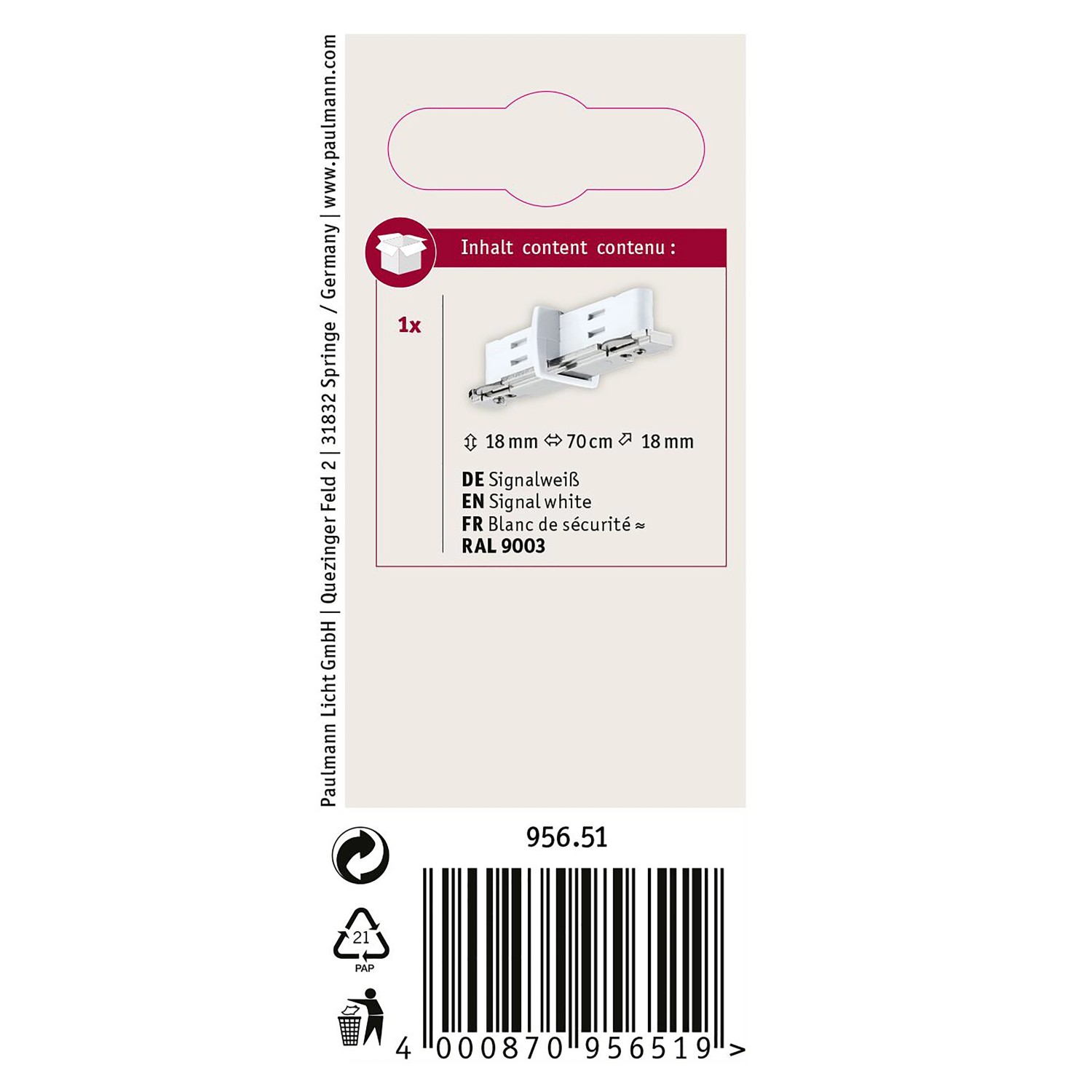 Paulmann URail Stromtrenner, 7 cm, Signalweiß, für LED-Schienensysteme.