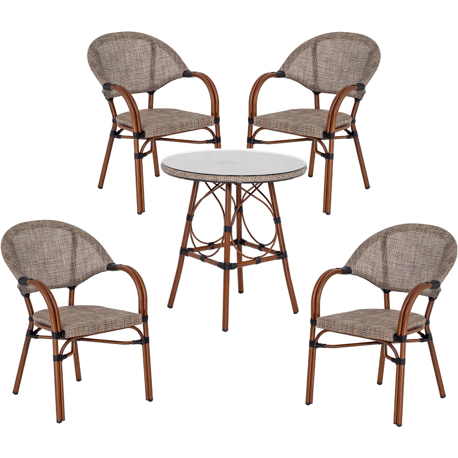 Acamp Set 4x Sessel Maui 1x Tisch Maui Ø 70 cm Bambus-Cappuccino günstig online kaufen