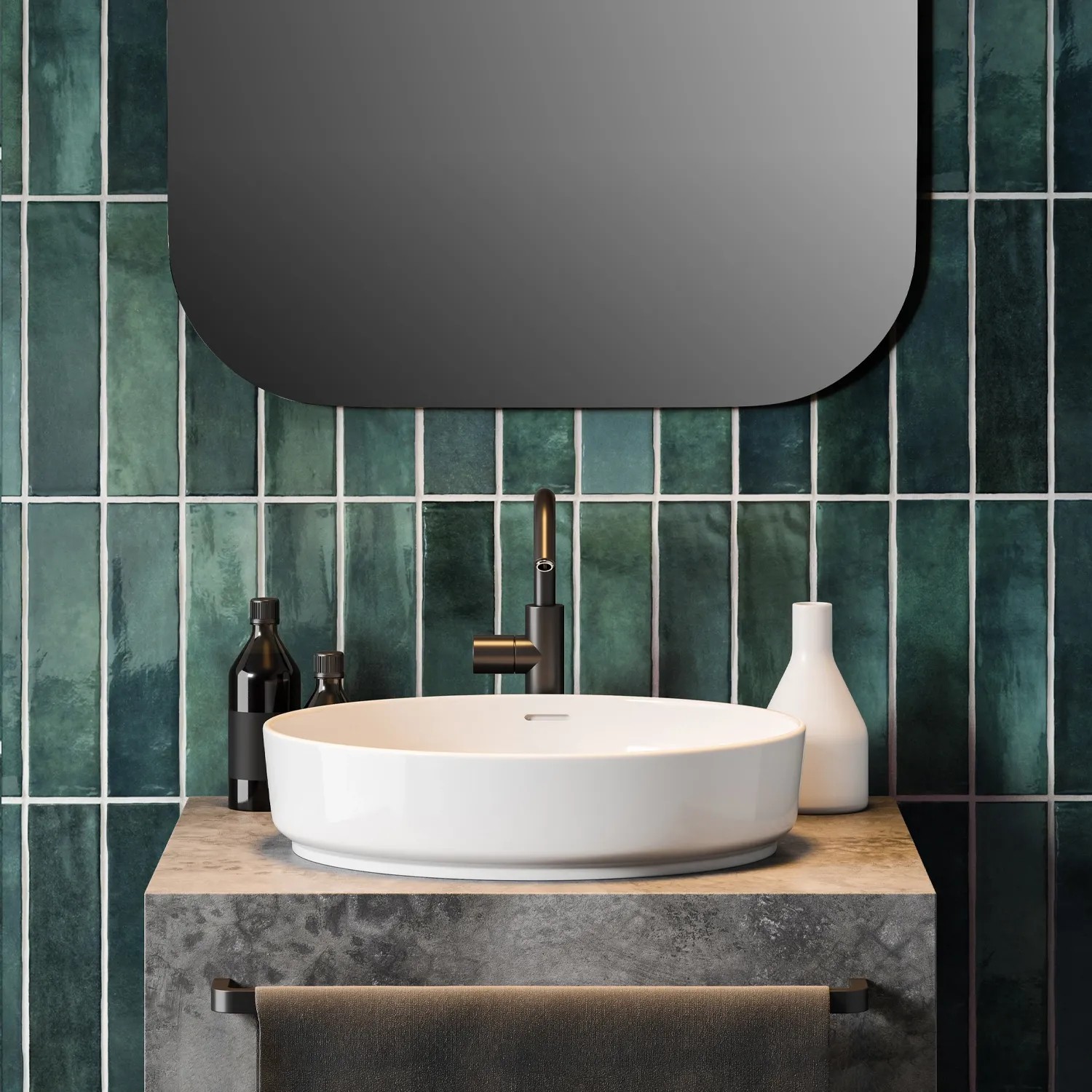 Badezimmer mit Grosfillex Wandpaneelen Element 3D Optik Vertical Tiles Lagoon.