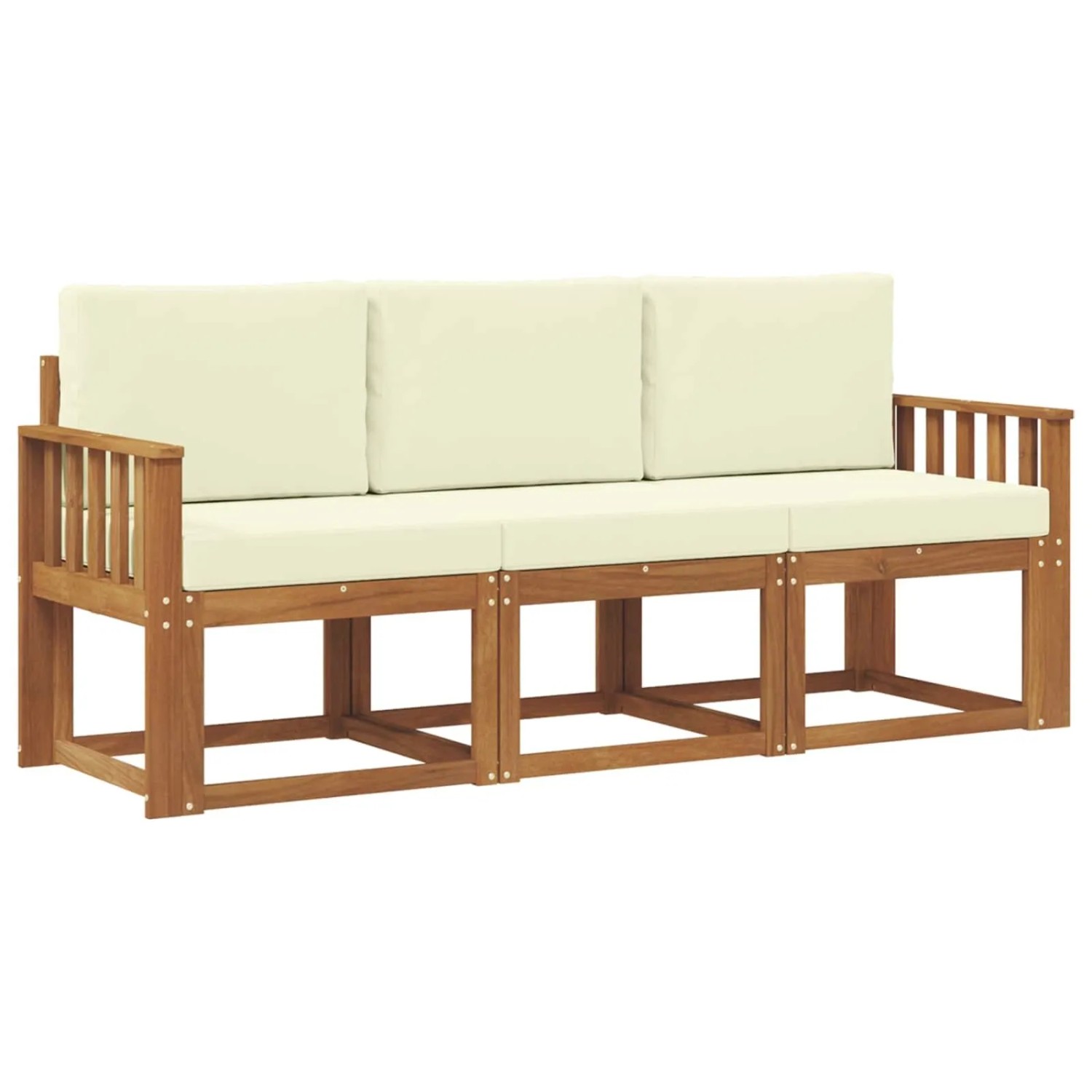 vidaXL Outdoor-Sofagarnitur mit Kissen 3 Stk Natur und Creme 3365933