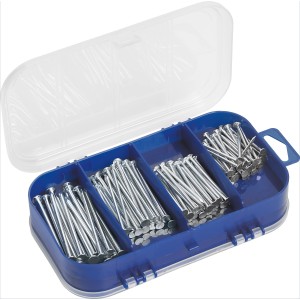 LUX Nagelsortiment 375g im blauen Sortierkasten mit transparentem Deckel.