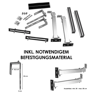 Vale Balkonkraftwerk Halterungsset für eckige Geländer, Alugrau, inklusive Befestigungsmaterial.