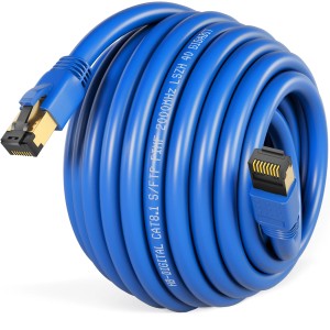 Blaues 15m CAT 8.1 Patchkabel mit RJ45 Stecker, GHMT zertifiziert für Netzwerktechnik.