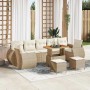 Beiges 10-tlg. vidaXL Garten-Sofa-Set aus Poly Rattan mit Tisch und Hockern für Terrasse und Garten.