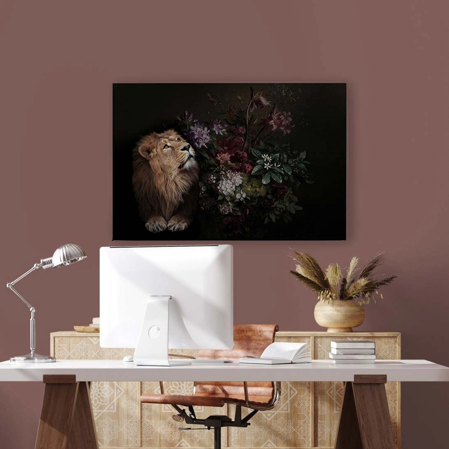 Bricoflor Stillleben Leinwand Mit Tiger Und Blumen Deko Wandbild Schwarz Li günstig online kaufen