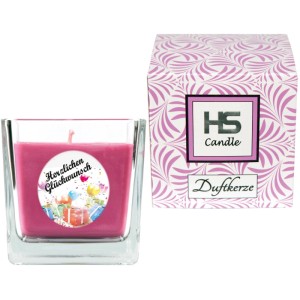 HS Candle Duftkerze Happy Birthday im Glas, viereckig, Lavendel. Geschenkidee.