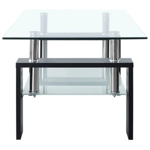 Moderner Couchtisch von vidaXL, schwarz/transparent, mit Glasplatte und zwei Ebenen. Ideal für Wohnzimmer.