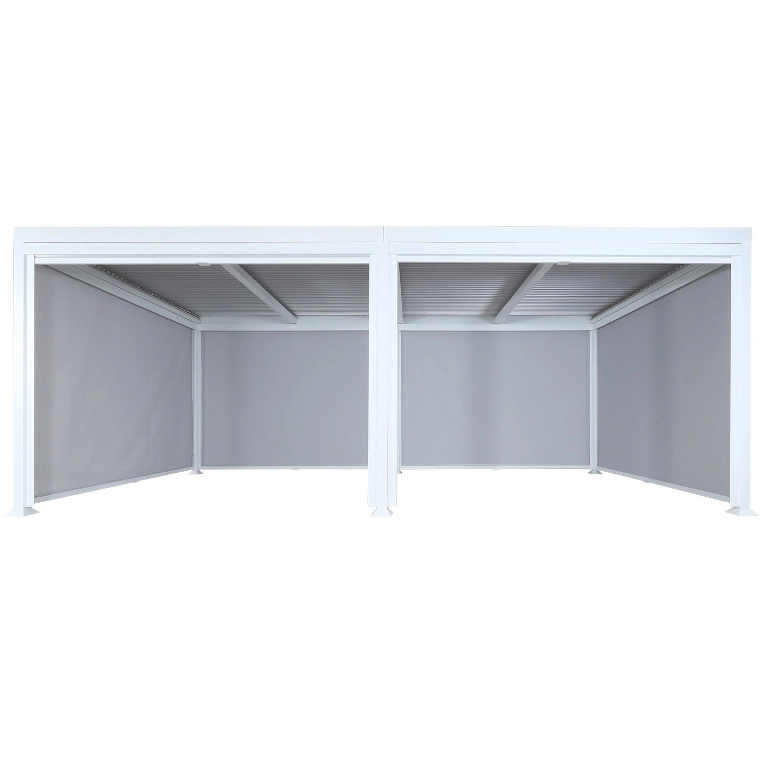 Weiße MCW Alu Pergola L41 mit 6 Seitenwänden, 3x6m, für Terrasse & Garten.