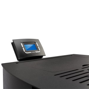 Detailaufnahme: Bedienfeld des Rowi Kamin Pellet Easy Premium 9 kW Ofens.