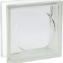 Quadratischer, klarer Fuchs Glasstein Alpha Rund, 19x19x8 cm, mit rundem Designelement.