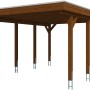 Skan Holz Carport Friesland in Nussbaum, Einzelcarport mit Aluminiumdach auf acht Pfosten.