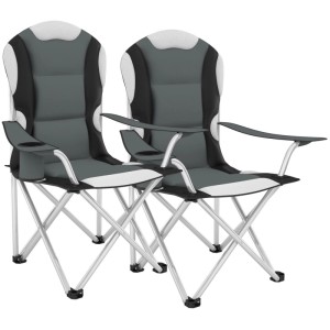 Tectake Campingstuhl  Faltbar  Gepolstert Mit Getränkehalter 2Er Set 60 x 88 x 110 cm Grau