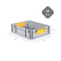 Graue PROREGAL Eurobox 11L mit gelben Griffen. Ideal als Transport- und Aufbewahrungsbox.