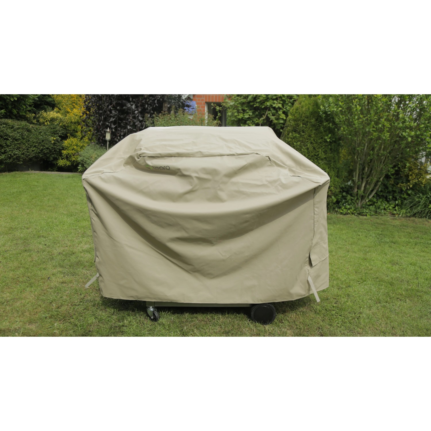 Beige tepro Abdeckhaube für große Gasgrills, schützt vor Wettereinflüssen.