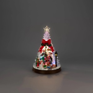 Konstsmide Weihnachtsbaum Szenerie mit bunten LEDs für Innen. Beleuchtete Weihnachtsfigur mit Dorf, Santa und Kindern.