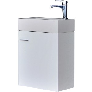 Sanicomfort Einzelwaschtisch, 45 cm, Weiß Hochglanz mit Armatur, für Gäste-WC.