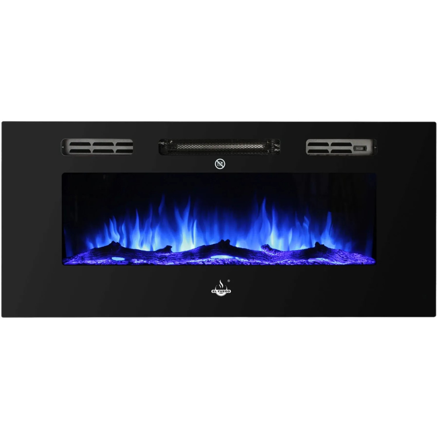 El Fuego Elektrokamin Bern 130 mit LED-Ambientelicht und schwarzem Rahmen. Blaue Flammeneffekt.