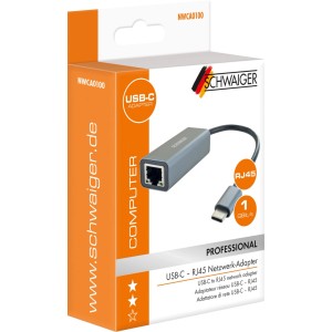 Grauer USB-C auf RJ45 Netzwerk-Adapter mit 15cm Kabel für Computer & Multimedia, bis 1 Gbit/s.