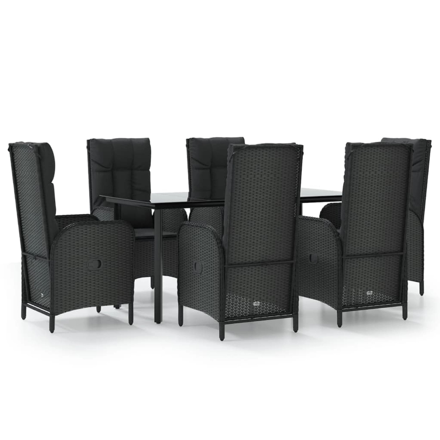 vidaXL 7-Tlg Garten-Essgruppe mit Kissen Schwarz Poly Rattan 3185192