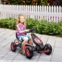 Mädchen fährt schwarzes HOMCOM Gokart mit roten Akzenten, verstellbarem Sitz und Gummireifen auf gepflastertem Weg.