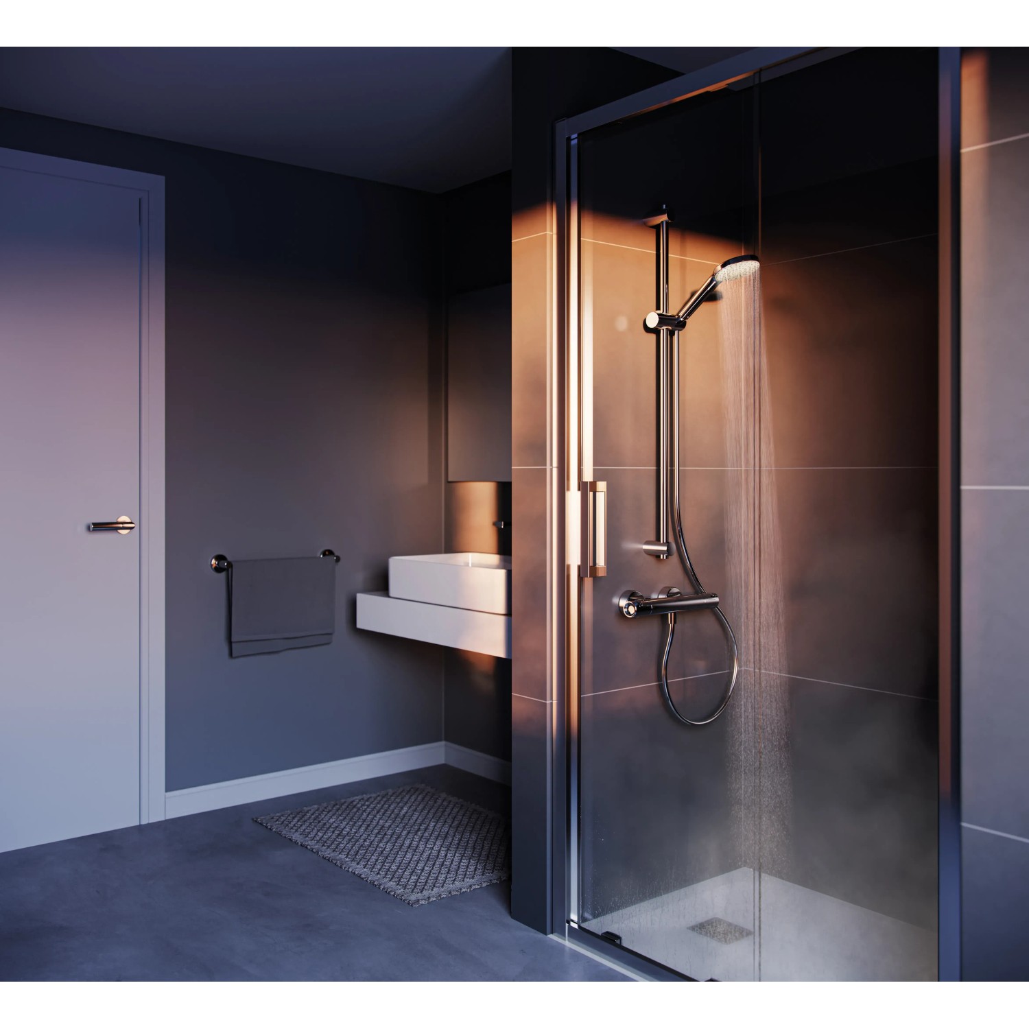 Ideal Standard Ceratherm T50 Duschsystem mit Brausestange (900mm) in Chrom im modernen Bad.