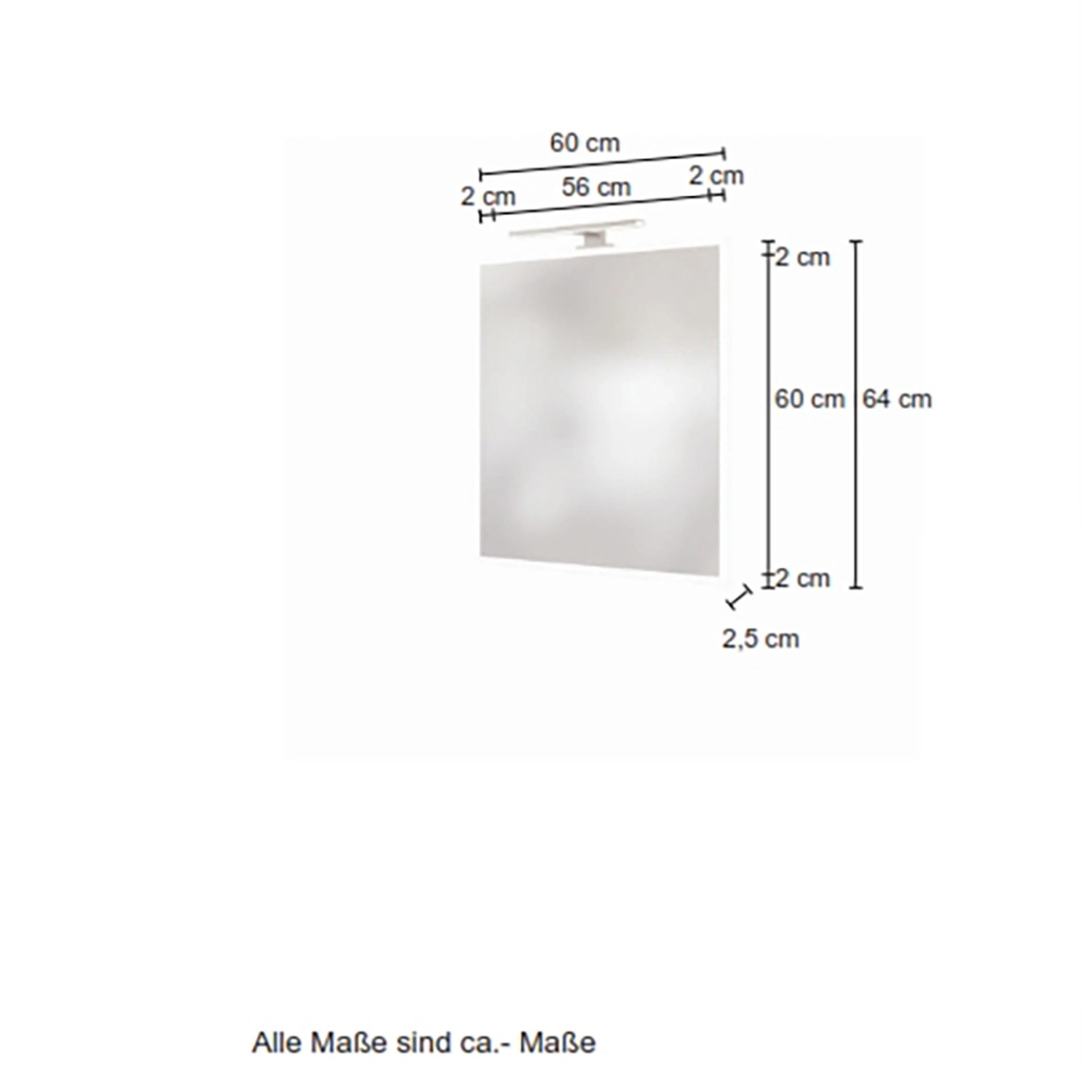 Maße des Held Möbel Monza Spiegelschranks, Teil des 2-tlg. Gäste-Waschtisch-Sets in matt Weiß.