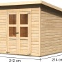Karibu Holz-Gartenhaus Neuenburg 2, naturbelassen, mit Doppeltür und Pultdach. Maße: 208x210 cm.