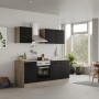 Flex-Well Exclusiv Küchenzeile Capri, 210 cm, Schwarz Matt/Endgrain Oak, mit E-Geräten.