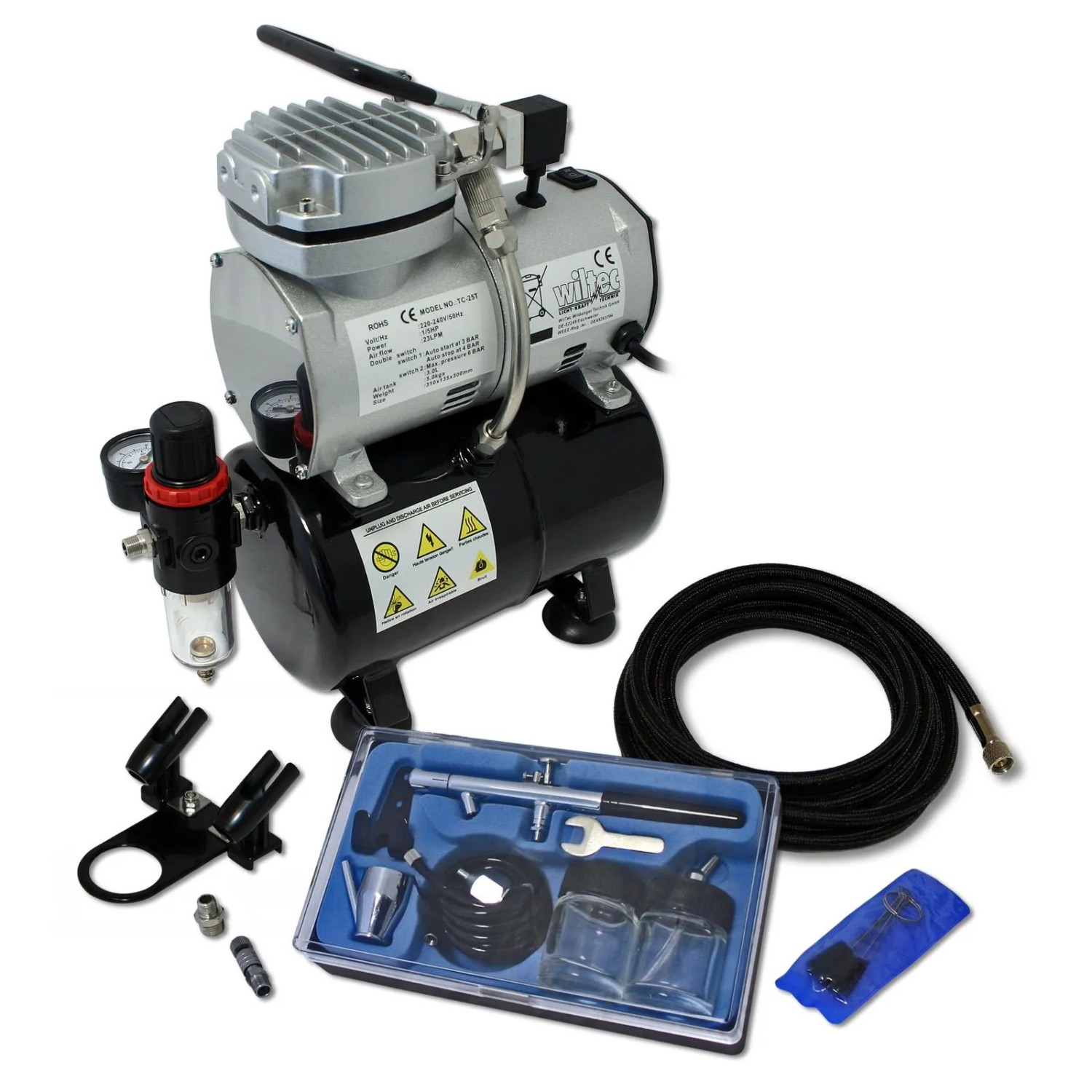 Wiltec Einsteiger Airbrush Kompressor Set As189 Airbrushpistole Da128 Zubehör