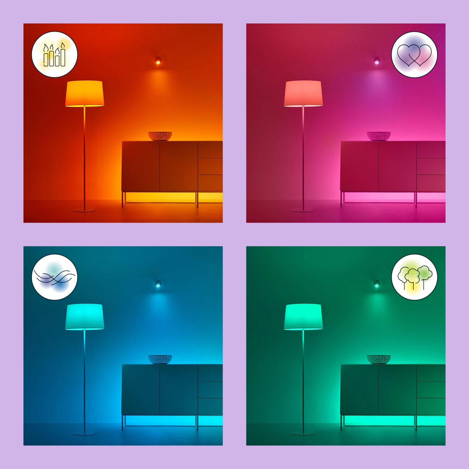 WiZ LED Lampe E27 in verschiedenen Farben: Smarte Glühbirne mit Farbwechsel für stimmungsvolle Beleuchtung.