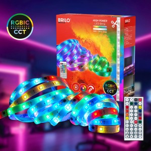Brilo LED-Band RGBIC CCT 24W, 5m, mit Fernbedienung und Verpackung. LED-Streifen für flexible Beleuchtung.
