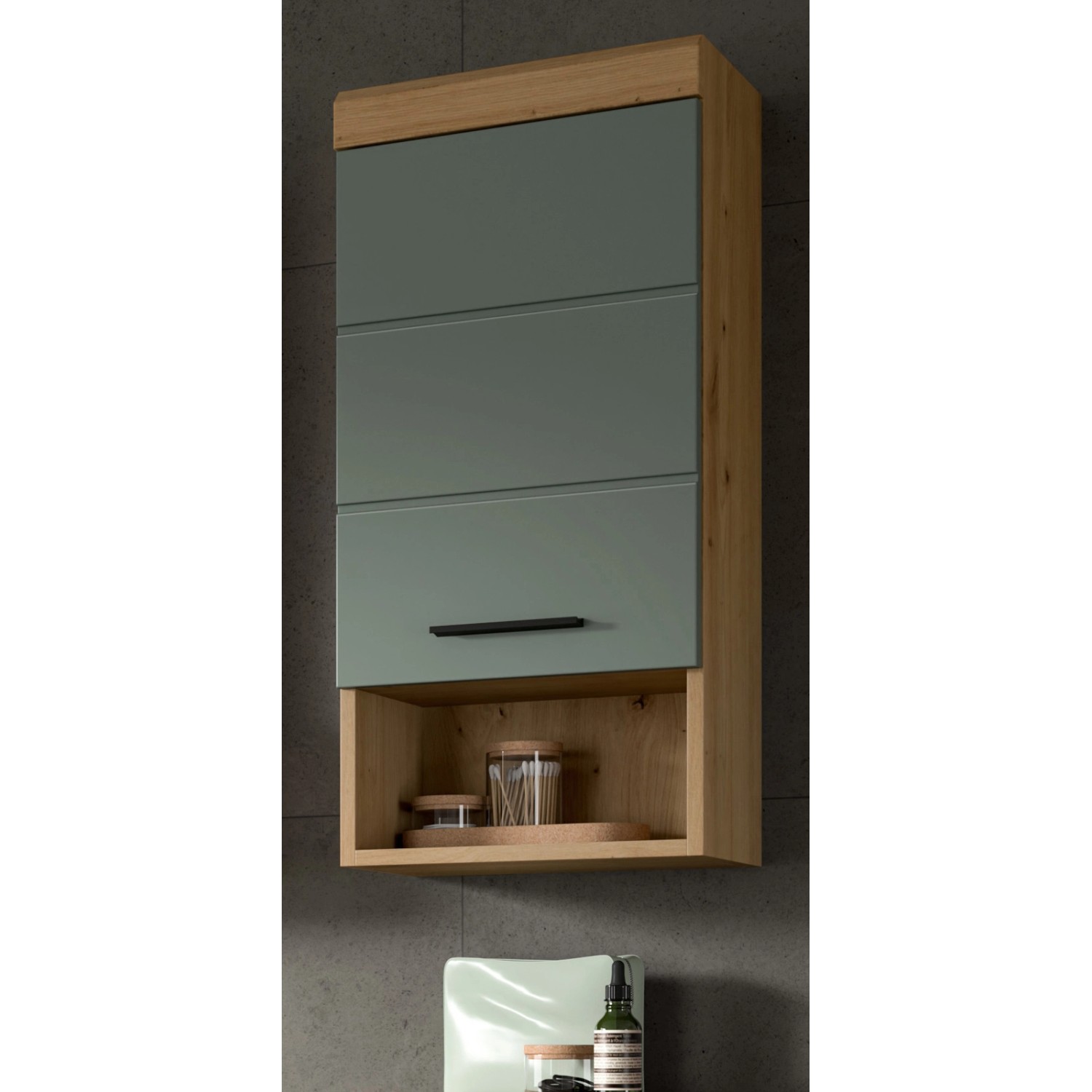 Inn.Furn Badezimmer Hängeschrank in Grün und Eiche 37 x 79 cm Shawn günstig online kaufen