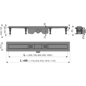 Alcadrain APZ12 Optimal Duschrinne mit Rand 850 mm.