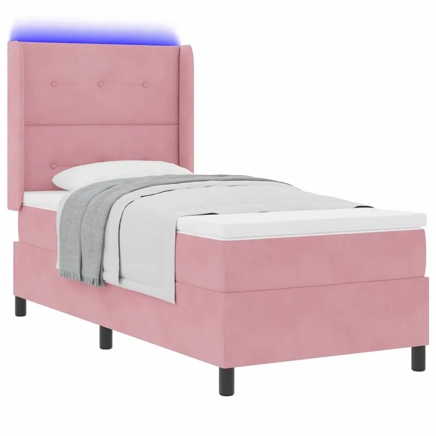 vidaXL Boxspringbett mit Matratze mit LED Rosa 90 x 200 cm Samt 3343855