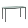 Hellgrauer vidaXL Gartentisch (150x90x74 cm) aus Aluminium und Glas.