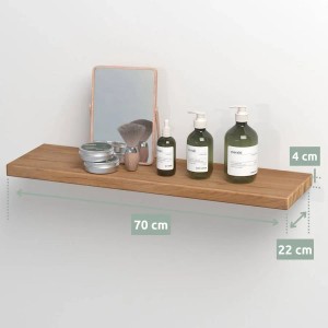 Holz4home Wandregal aus Eiche (70cm) ohne Baumkante, Natur. Schweberegal für Sideboard-Deko.