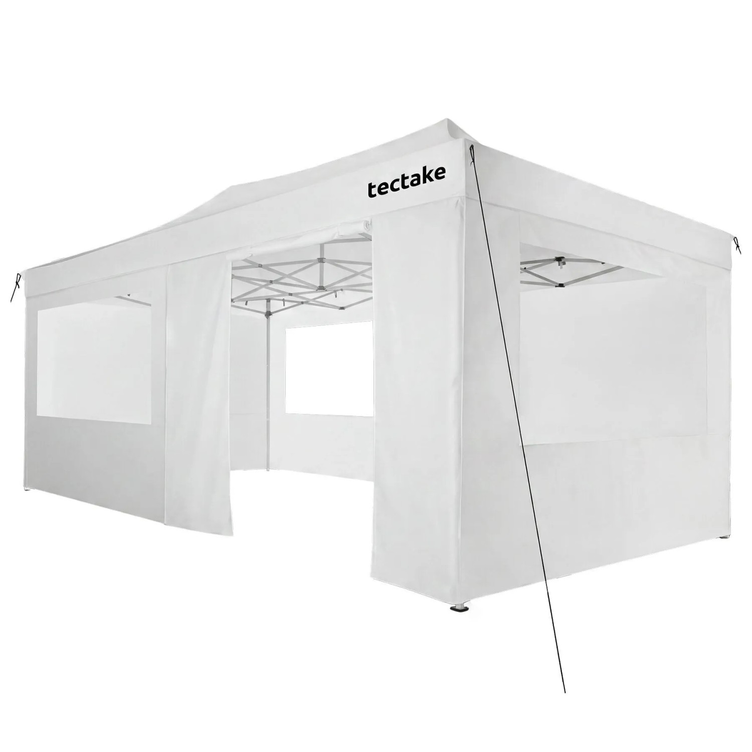 Tectake Aluminium Faltpavillon Viola 6 x 3 M  Wasserdicht 6 Seitenteile  Mit Reißverschlusszugang und 3 Fenstern  600 x 300 x 316 cm Weiß