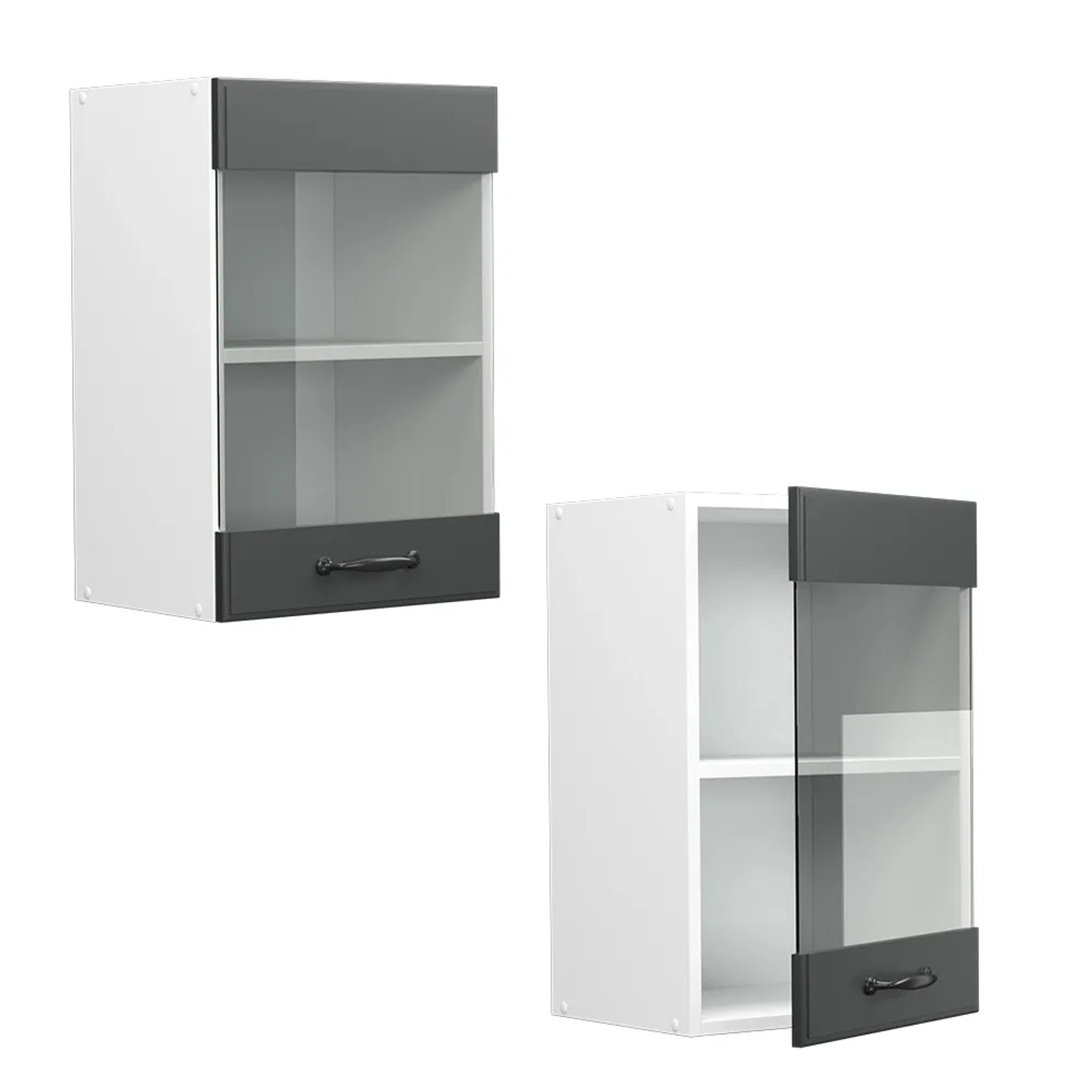 Vicco Küchenglasschrank R-Line, Hängeschrank, Anthrazit/Weiß, 40 cm. Küchenschrank mit Glastür.